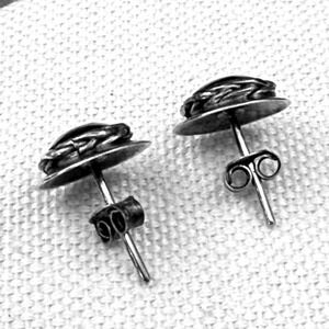 Vintage Sterling Silver 925 Black Onyx Rope Post Stud Earrings Boho Round